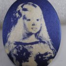 VTG Screen Printed Satin Oval Plastic Velazquez Infanta Margarita Finding Blue