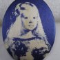 VTG Screen Printed Satin Oval Plastic Velazquez Infanta Margarita Finding Blue