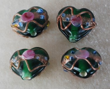 Vintage Green Glass Heart Lampwork Beads Jewelry Making 12mm