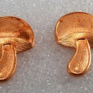 Vintage Mushroom Stamping Ovate Cap Copper Color Brass Metal Pair