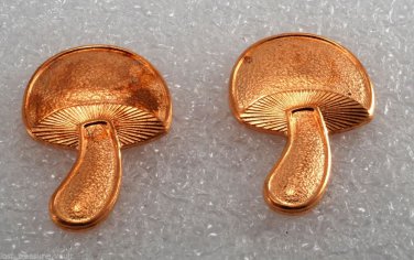 Vintage Mushroom Stamping Ovate Cap Copper Color Brass Metal Pair