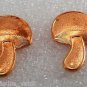 Vintage Mushroom Stamping Ovate Cap Copper Color Brass Metal Pair
