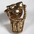 VINTAGE BASKET BOW PIN JEWELRY GOLD TONE