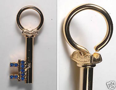 VINTAGE BLUE RHINESTONE GOLD TONE KEY CHAIN  ACCESSORIE