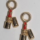 Vintage Gold Plated Red Enamel Lipstick Charm Pendants