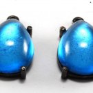 Vintage Charm Dangle Blue Glass Stone Gray Silver Setting Pair