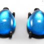 Vintage Charm Dangle Blue Glass Stone Gray Silver Setting Pair