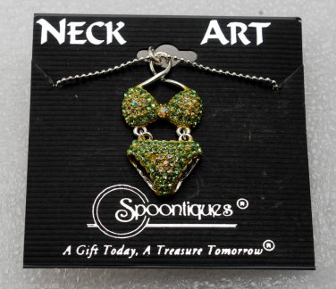Spoontiques Neck Art Bikini Necklace Green Rhinestones Silver Beaded Chain