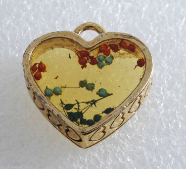 Vintage Heart Red Flower Pendant Enamel Gold PLated Brass Jewelry Making