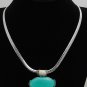 Vintage Designer Silver Plated Green White Glass Herringbone Necklace Jewelry