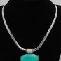 Vintage Designer Silver Plated Green White Glass Herringbone Necklace Jewelry