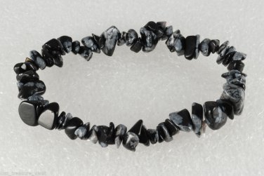 Gorgeous Snow Flake Obsidian Gem Stone Stretchy Elastic Bracelet Jewelry