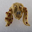Vintage Dog Brooch Pin Rhinestone Gole Tone metal Signed B C Copyright 66
