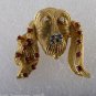 Vintage Dog Brooch Pin Rhinestone Gole Tone metal Signed B C Copyright 66