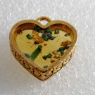 Vintage Heart White Flower Pendant Enamel Gold PLated Brass Jewelry Making