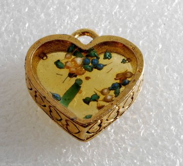 Vintage Heart White Flower Pendant Enamel Gold PLated Brass Jewelry Making