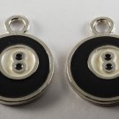 Vintage Pair 8 Ball Pool Pendants Silver Plated Metal Enamel Charms Jewelry