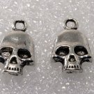 Vintage Pair Silver Metal Skull Pendants Jewelry