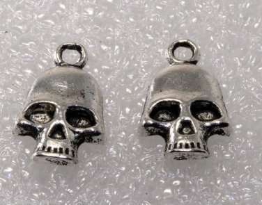 Vintage Pair Silver Metal Skull Pendants Jewelry