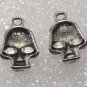 Vintage Pair Silver Metal Skull Pendants Jewelry
