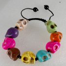 Dyed Multi-color Howlite Stone Skull Adjustable Bracelet Jewelry