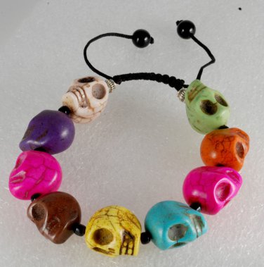 Dyed Multi-color Howlite Stone Skull Adjustable Bracelet Jewelry