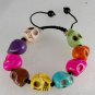 Dyed Multi-color Howlite Stone Skull Adjustable Bracelet Jewelry