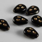 Vintage Glass Beads Jewelry Making Set of 6 Black and Gold Drilled Through
