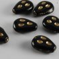 Vintage Glass Beads Jewelry Making Set of 6 Black and Gold Drilled Through