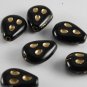 Vintage Glass Beads Jewelry Making Set of 6 Black and Gold Drilled Through