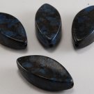 Vintage Black and Blue Pinched Plastic Beads Set of 4 Drilled Through