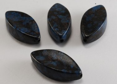 Vintage Black and Blue Pinched Plastic Beads Set of 4 Drilled Through