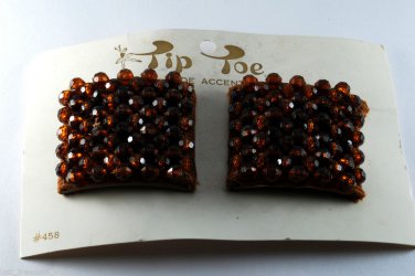 Vintage Pair Tip Toe Shoe Clips Brown Bead Shoe Accessories New on Card