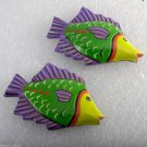 Vintage Pair Wooden Fish Painted Tropical Findings Not Drilled Glueing