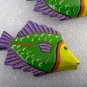 Vintage Pair Wooden Fish Painted Tropical Findings Not Drilled Glueing