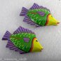 Vintage Pair Wooden Fish Painted Tropical Findings Not Drilled Glueing