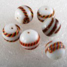 Vintage Glass Bead set of 6 White Striped Strip Drilled Through Jewelry Making