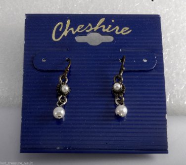 Vintage Cheshire Dangle Earring Pair Faux Pearl Fashion Jewelry NOC