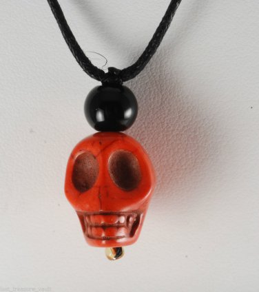 Dyed Howlite Stone Red Skull Adjustable Black Cord  Necklace Jewelry