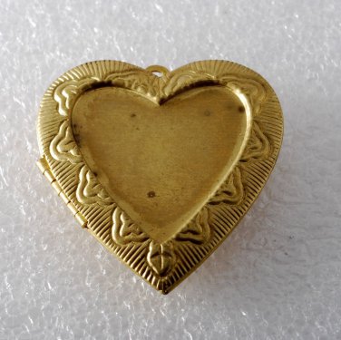 Vintage Heart Locket Raw Brass Decorative 39x43mm Pendant Jewelry Making
