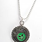 Vintage "Spacey" Alien Extraterrestrial Green Silver Beaded Chain Necklace Jewel