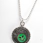 Vintage "Spacey" Alien Extraterrestrial Green Silver Beaded Chain Necklace Jewel