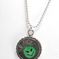 Vintage "Spacey" Alien Extraterrestrial Green Silver Beaded Chain Necklace Jewel