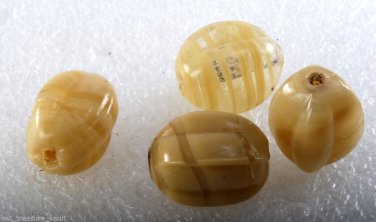 Vintage Glass Bead set of 4 Off Yellow Clear Lines Jewelry Making