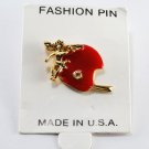 Vintage Made in USA Red Football Helmet Pin With Angel Gold Metal/Enamel Jewelry