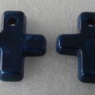 Vintage Pair of Blue Painted Acrylic Plastic Cross Pendants Jewelry Making