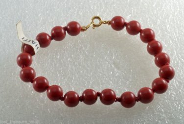Vintage Bracelet Red Plastic Bead Single Strand Made in Haiti Jewelry 7 "