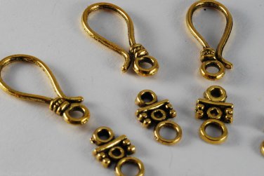 Vintage set of 4 Fish Hook Clasp Gold Metal Jewelry Making Piece