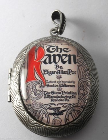 Victorian Style Silver Plated Perfume Locket Poe The Raven Glass Dome Cabochon