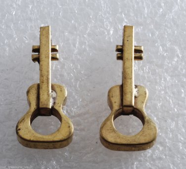 Vintage Guitar Pendants RAw Brass Metal Pair  Music Instrument Jewelry Making